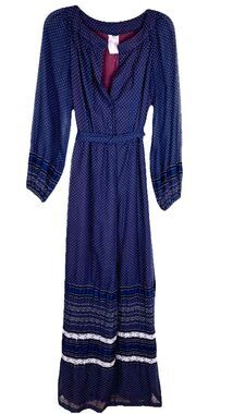 Vintage OOAK 70s Women's Boho Prairie Polka Dot Maxi Dress Sheer Size XXS